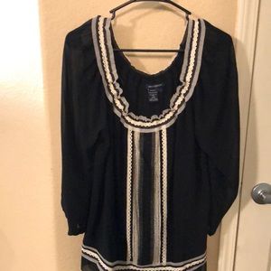 Black and white blouse with lace inlay
